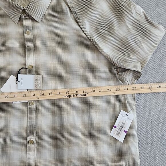 Calvin Klein Modern Casual Roll-Tab Shirt Men's XXL Beige Plaid Long Sleeve NWT - Picture 11 of 16